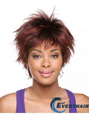 Short Red Straight Layered Sassy African American Wigs