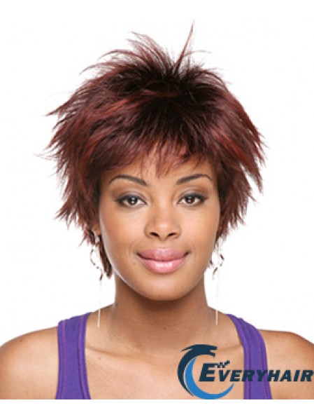 Short Red Straight Layered Sassy African American Wigs