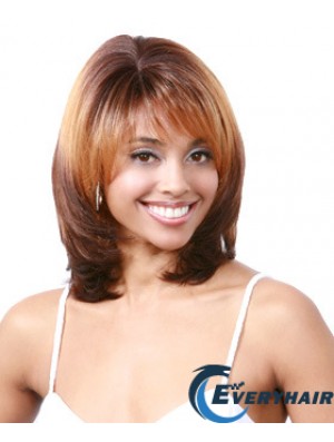Shoulder Length Auburn Wavy With Bangs Discount African American Wigs