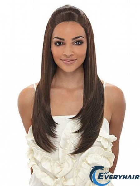 Long Brown Straight Without Bangs Fashionable African American Wigs