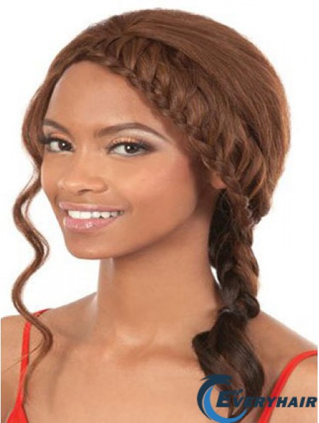 Shoulder Length Brown Wavy Without Bangs Soft African American Wigs