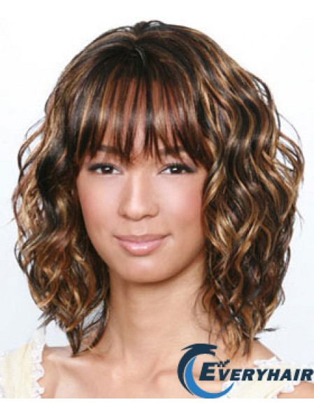 Shoulder Length Brown Curly Layered Best African American Wigs