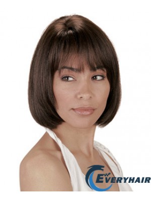 Chin Length Brown Straight Bobs Natural African American Wigs