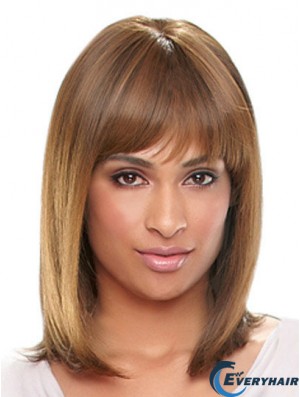 Shoulder Length Auburn Straight With Bangs Designed African American Wigs