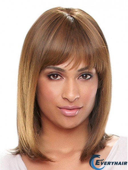 Shoulder Length Auburn Straight With Bangs Designed African American Wigs