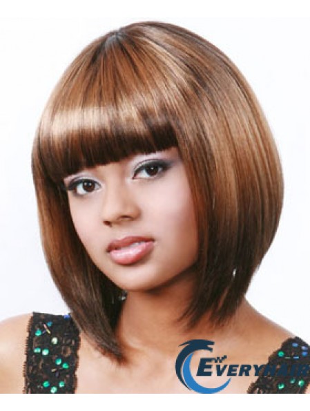Chin Length Bobs Auburn Synthetic Straight Wigs For Black Woman