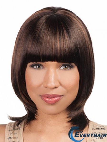 Sleek Chin Length Yaki 16 inch Synthetic Glueless Lace Front Wigs