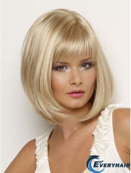 Synthetic Wig Chin Length Blonde Color Straight Style With Bangs