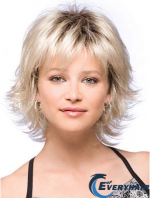 Durable Synthetic Hair Wigs Chin Length Blonde Color With Capless
