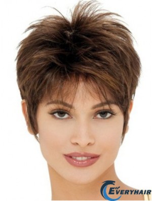 Cheap Synthetic Wigs UK With Capless Cropped Length Brown Color Boycuts
