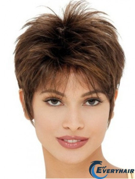 Cheap Synthetic Wigs UK With Capless Cropped Length Brown Color Boycuts