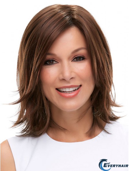 Brown Shoulder Length Straight Layered 12 inch Ideal Medium Wigs
