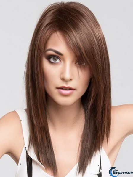 Brown 16 inch With Bangs Long Trendy Monofilament Wigs