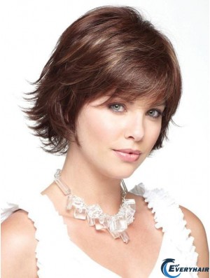 Monofilament Brown 10 inch Short With Bangs Heat Friendly Wigs