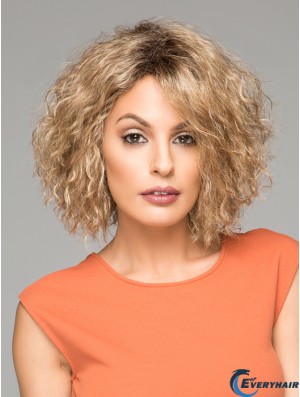 Short Curly Synthetic Wigs Chin Length Blonde Color Curly Style