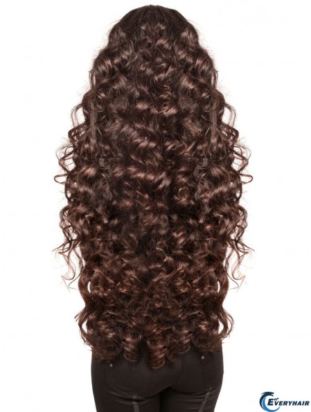 Long With Bangs Curly Brown Fashionable Synthetic Wigs