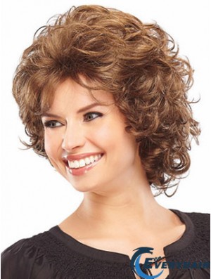 Synthetic Classic Wigs Layered Cut Curly Style Chin Length Auburn Color