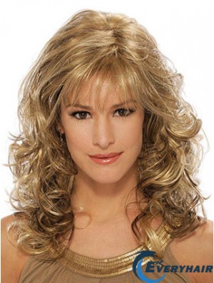 Wavy Synthetic Wigs Blonde Color Capless With Bangs