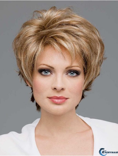 Cheap Synthetic Lace Wigs In Blonde Color Short Length Wavy Style