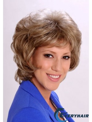 Elderly Lady Wigs Blonde Color Wavy Style Chin Length