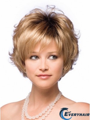 Synthetic Hair UK With Capless Short Length Blonde Color