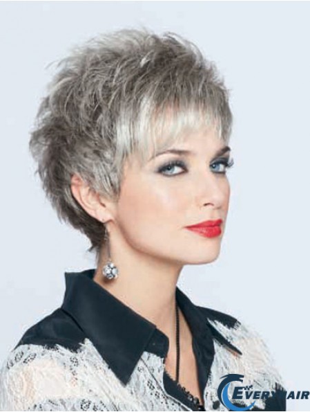 Synthetic Top Cropped Straight Grey Wigs