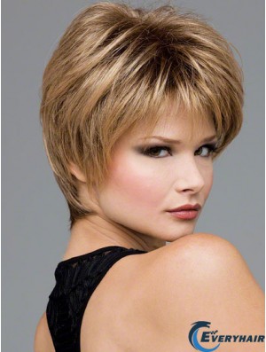 Short Wavy Boycuts Blonde Synthetic Wavy Lace Front Wigs