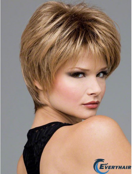Short Wavy Boycuts Blonde Synthetic Wavy Lace Front Wigs
