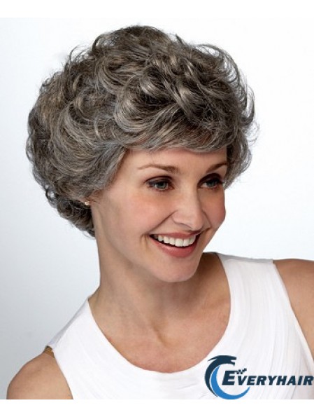 Synthetic Short Curly Lace Front Elderly Lady Wigs