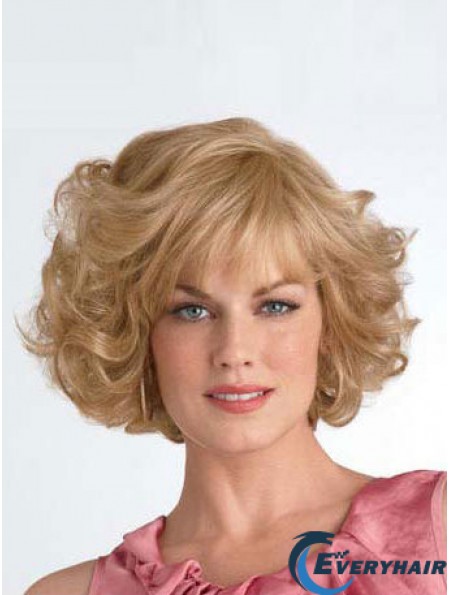 Chin Length Layered Curly Blonde Good Synthetic Wigs