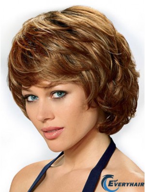 Synthetic Hair Front Lace Wigs UK Chin Length Auburn Color Wavy Style