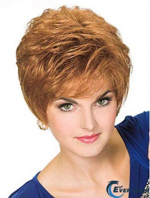 Blonde Colour Cropped Straight Boycuts Style 100% Hand-tied Wigs For Women