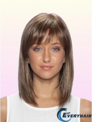 Straight With Bangs Shoulder Length Brown No-Fuss Lace Front Wigs
