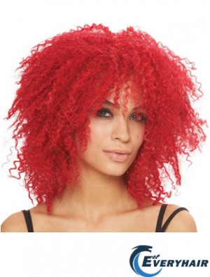 Kinky With Bangs Shoulder Length Red Style Lace Front Wigs
