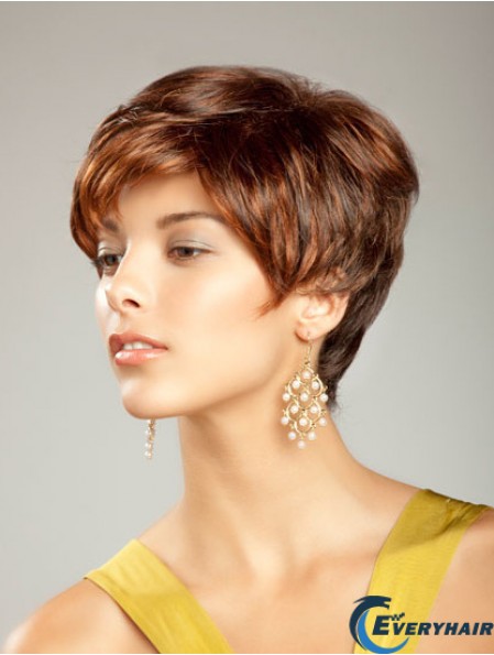 Short Synthetic Hair Wig Boycuts Short Length Auburn Color