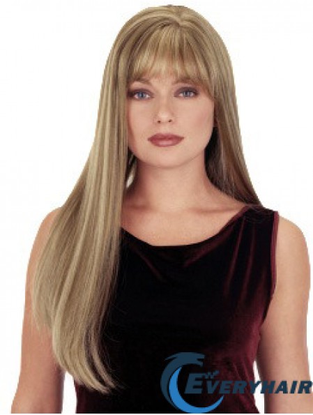 Straight With Bangs 26 inch Blonde Suitable Synthetic Wigs