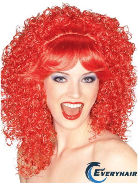 Red Shoulder Length Kinky With Bangs 16 inch High Quality Medium Wigs