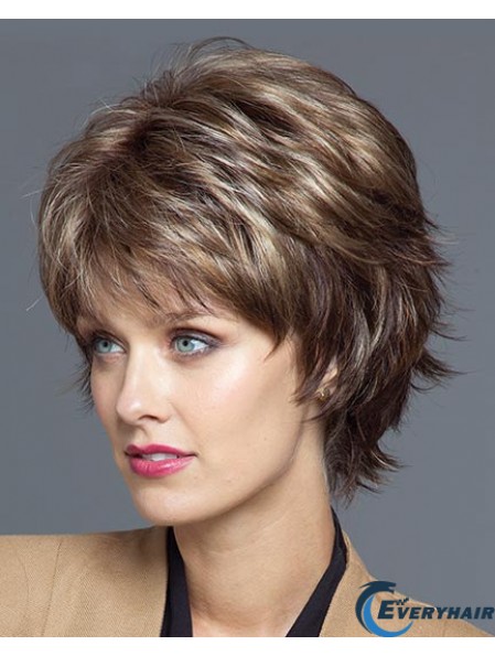 Wavy Layered 8.25 inch Brown Sassy Synthetic Wigs