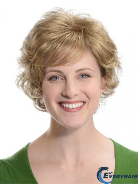 Comfortable Blonde Chin Length With Bangs Curly Glueless Lace Front Wigs