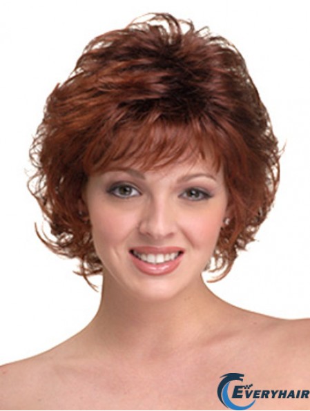 Synthetic Hair Head Wigs With Capless Auburn Color Chin Length