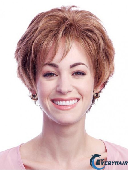 Stylish Auburn Short Layered Wavy Glueless Lace Front Wigs