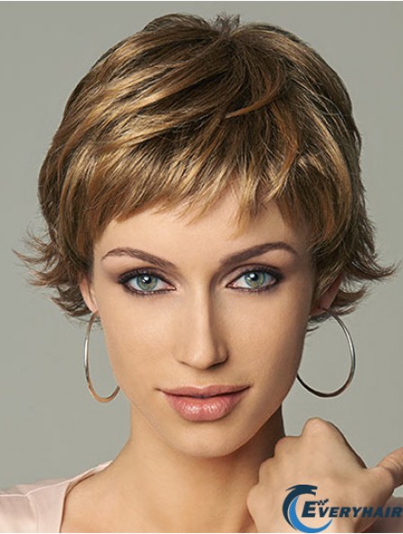 Online 4 inch Wavy Brown Layered Short Wigs