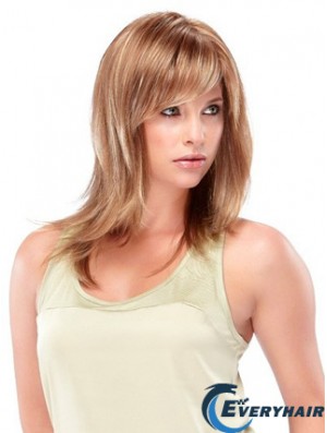 Blonde Shoulder Length Straight With Bangs Trendy Medium Wigs