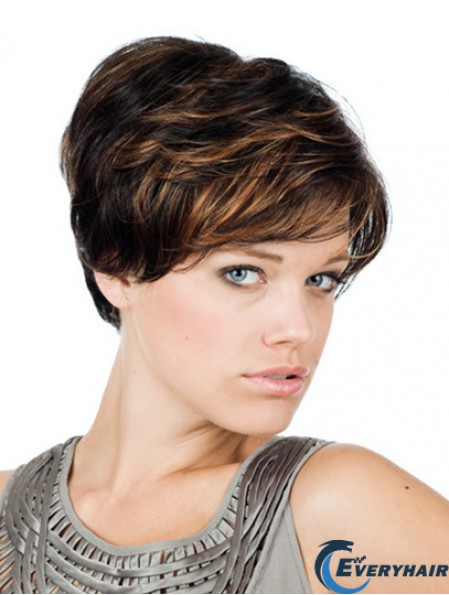 Comfortable 8 inch Straight Brown With Bangs Short Wigs