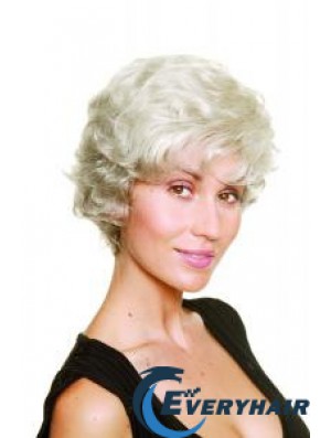 Synthetic Chin Length Wavy Capless Elderly Lady Wigs