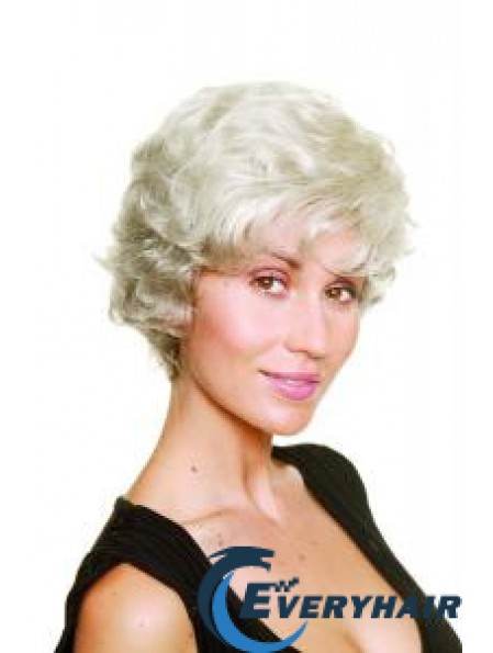 Synthetic Chin Length Wavy Capless Elderly Lady Wigs