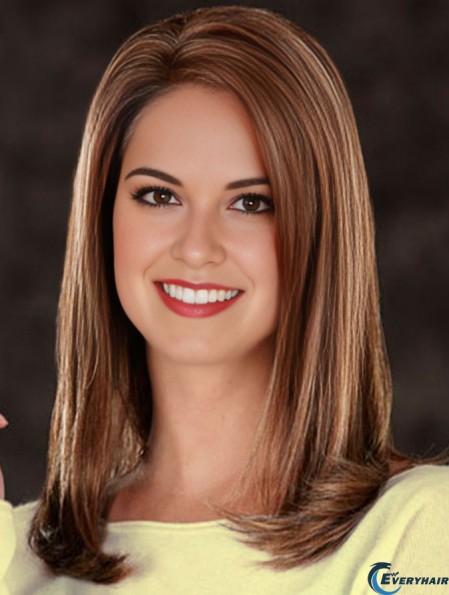 Straight Without Bangs Lace Front Amazing 17.5 inch Brown Long Wigs