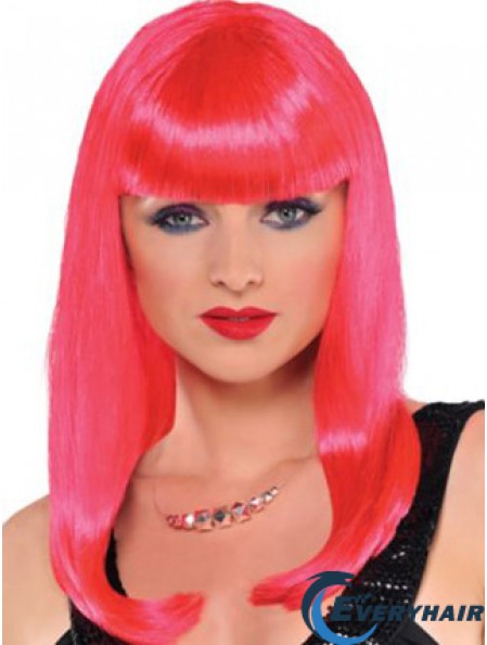 Popular Straight With Bangs Long Red Incredible Lace Front Wigs