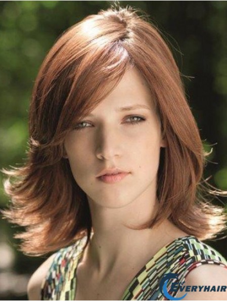 Fabulous Brown Shoulder Length With Bangs Straight Glueless Lace Front Wigs