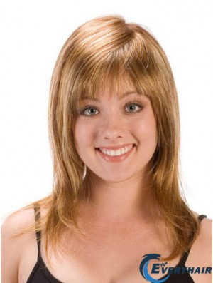 Shoulder Length Layered Straight Blonde Trendy Synthetic Wigs
